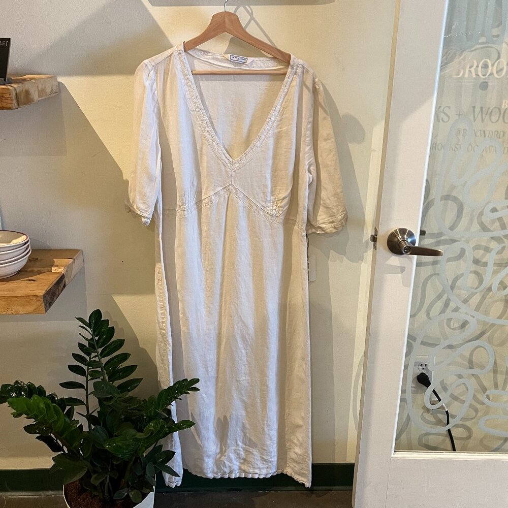 The White Company Linen Embroidered White Dress